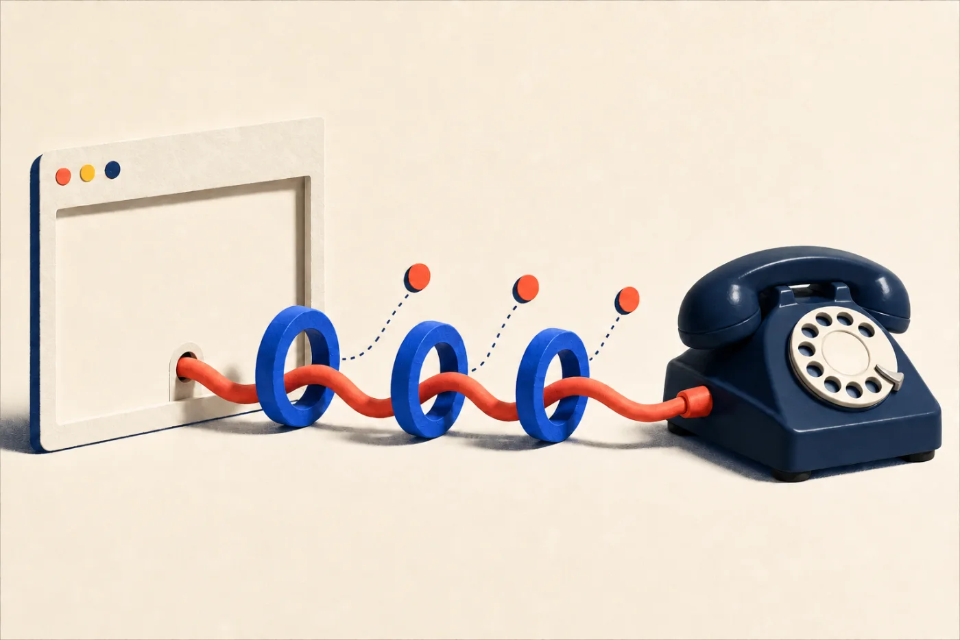 An illustration of a browser connected to a regular telephone